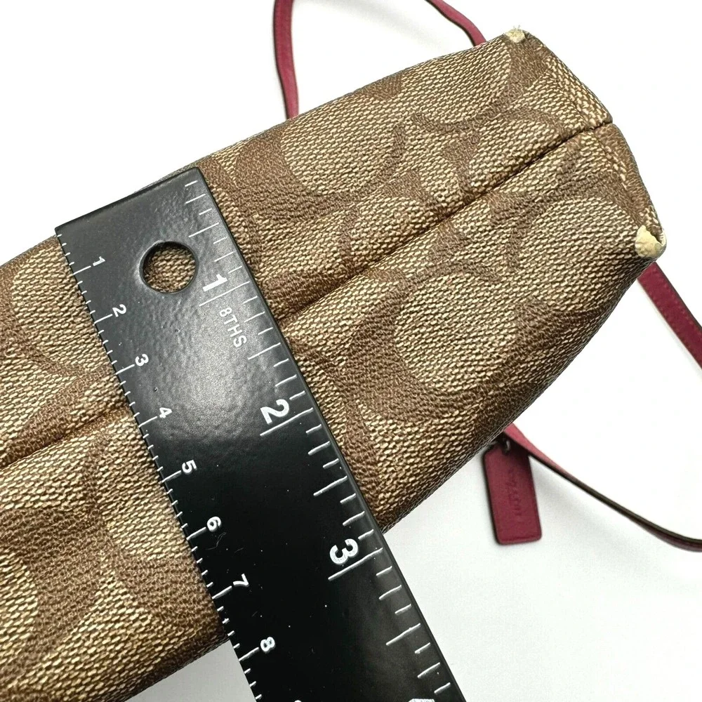 COACH Authentic Signature Shoulder Cross Body Bag Vegan Leather Brown Pink Purse